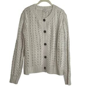 Loft Outlet Womens Open Cable Knit Button Front Cardigan Sweater XL Ivory